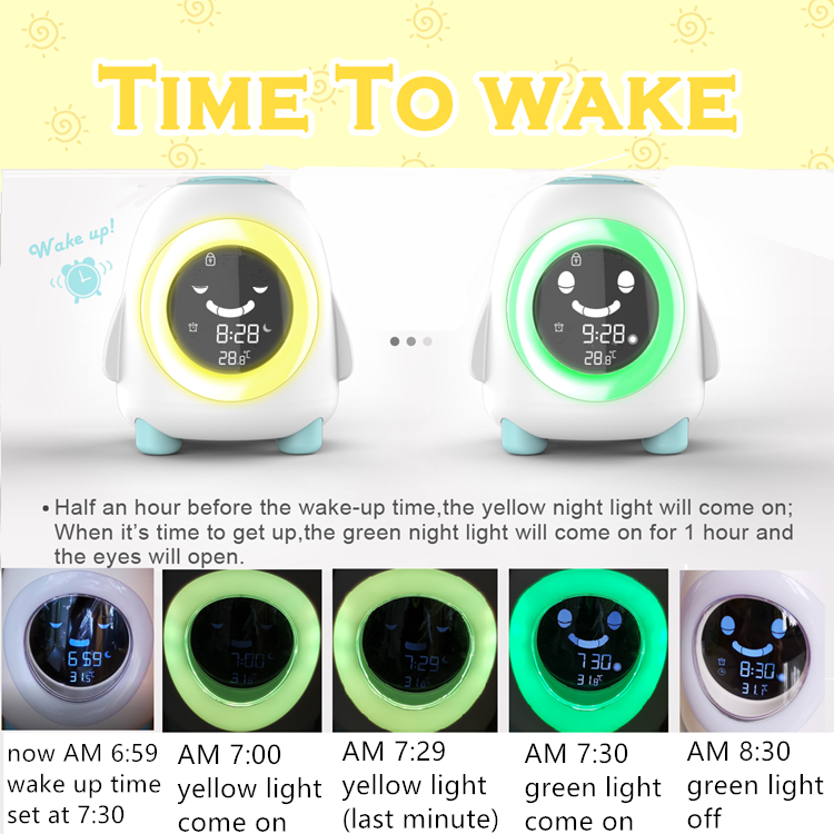 smart night light bedroom natural sounds musics player alarm clock for kids sleep & wake up training