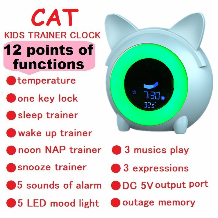 smart night light bedroom natural sounds musics player alarm clock for kids sleep & wake up training