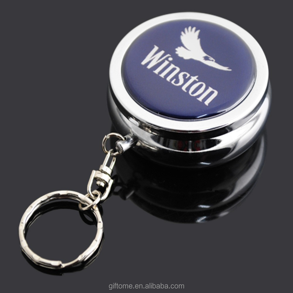 metal portable stainless steel pocket ashtray in chrome finished with key chain