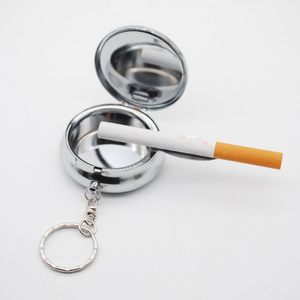 metal portable stainless steel pocket ashtray in chrome finished with key chain