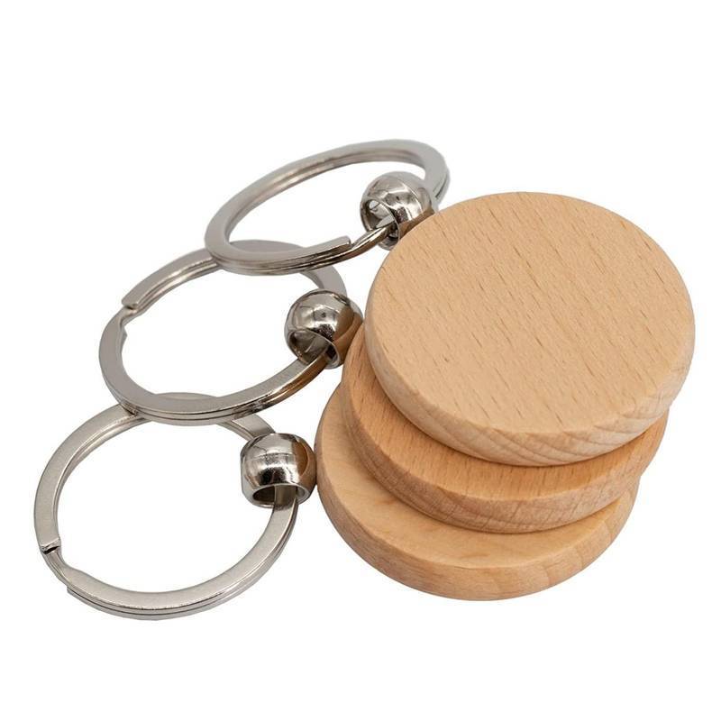 Wooden Keychain Blanks Laser Engraving Blanks Wood Blanks Key Chain Bulk Unfinished Wooden Key Ring Key Tag for DIY Gift Crafts