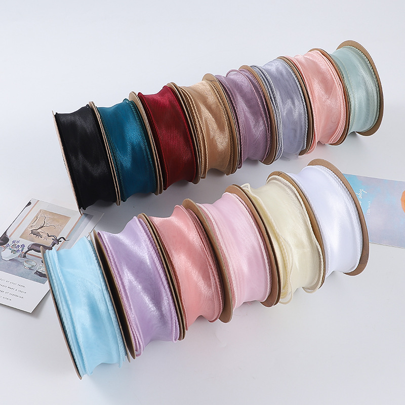 Wholesale Wire Organza Ribbon For Gift Wrap Flower Packaging Solid Color Fishtail Yarn Ribbon Satin