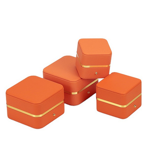 Custom Luxury Leather Jewelry Box Orange Packaging for Necklaces and Rings Earring Packaging