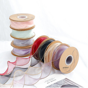 Wholesale Wire Organza Ribbon For Gift Wrap Flower Packaging Solid Color Fishtail Yarn Ribbon Satin