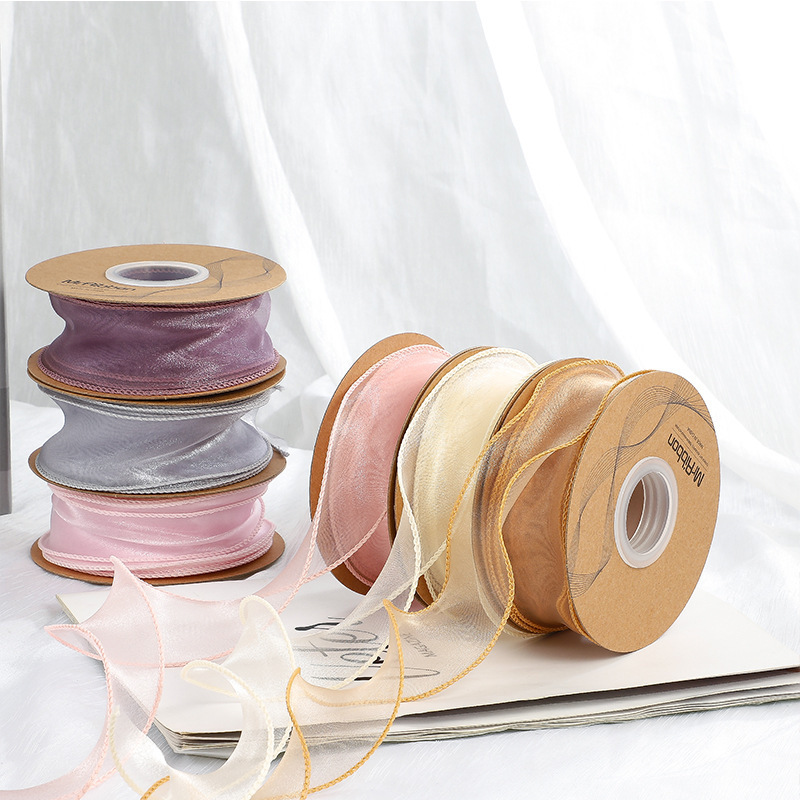 Wholesale Wire Organza Ribbon For Gift Wrap Flower Packaging Solid Color Fishtail Yarn Ribbon Satin