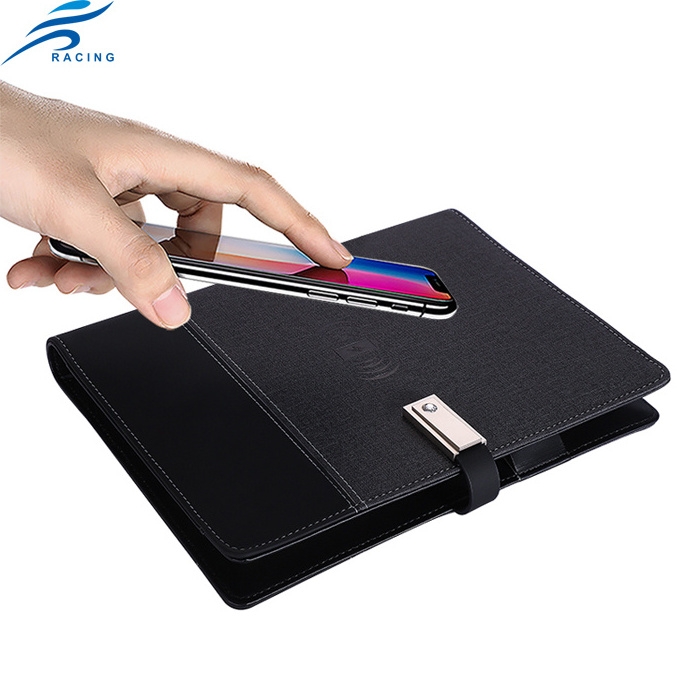 luxury gift for customer leather cover wireless charger power bank notebook