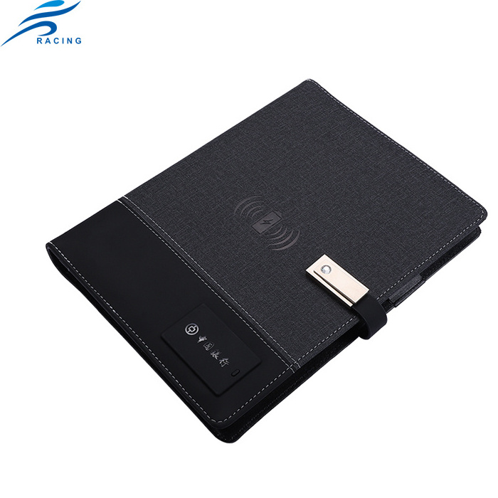 luxury gift for customer leather cover wireless charger power bank notebook