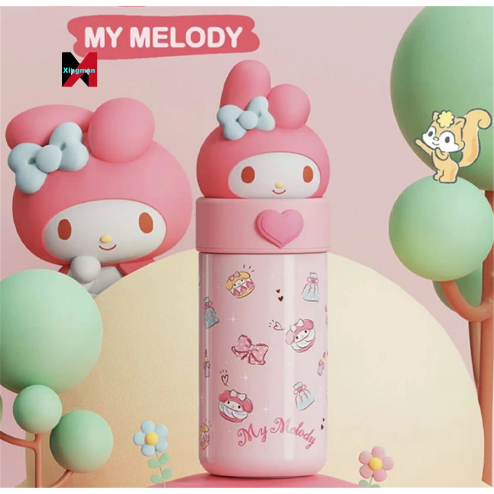 350Ml Sanrioed Anime Kuromi Melody Cinnamoroll Thermos Mug Cartoon Kawaii Sports Bottle Coffee Cup Kids Water