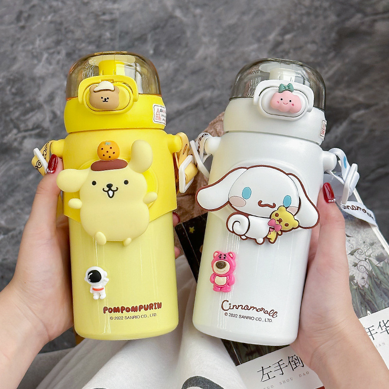 460Ml Sanrioed Anime Kuromi Melody Cinnamoroll Thermos Mug Cartoon Kawaii Sports Bottle Coffee Cup Kids Water