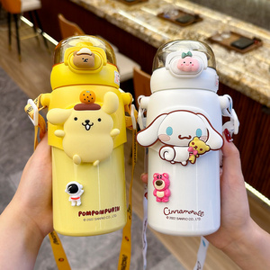 460Ml Sanrioed Anime Kuromi Melody Cinnamoroll Thermos Mug Cartoon Kawaii Sports Bottle Coffee Cup Kids Water