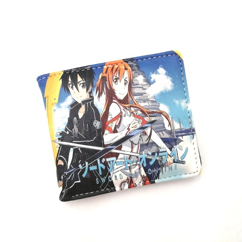 Sword Art Online Anime Colorful Wallet Kirigaya Kazuto Short Leather Card Holder Purse Yuuki Asuna Cartoon Gift Money Bag