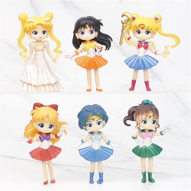 6PCS/SET Girl Pretty Soldier Sailor Moon Cartoon Character PVC Anime Figure Set