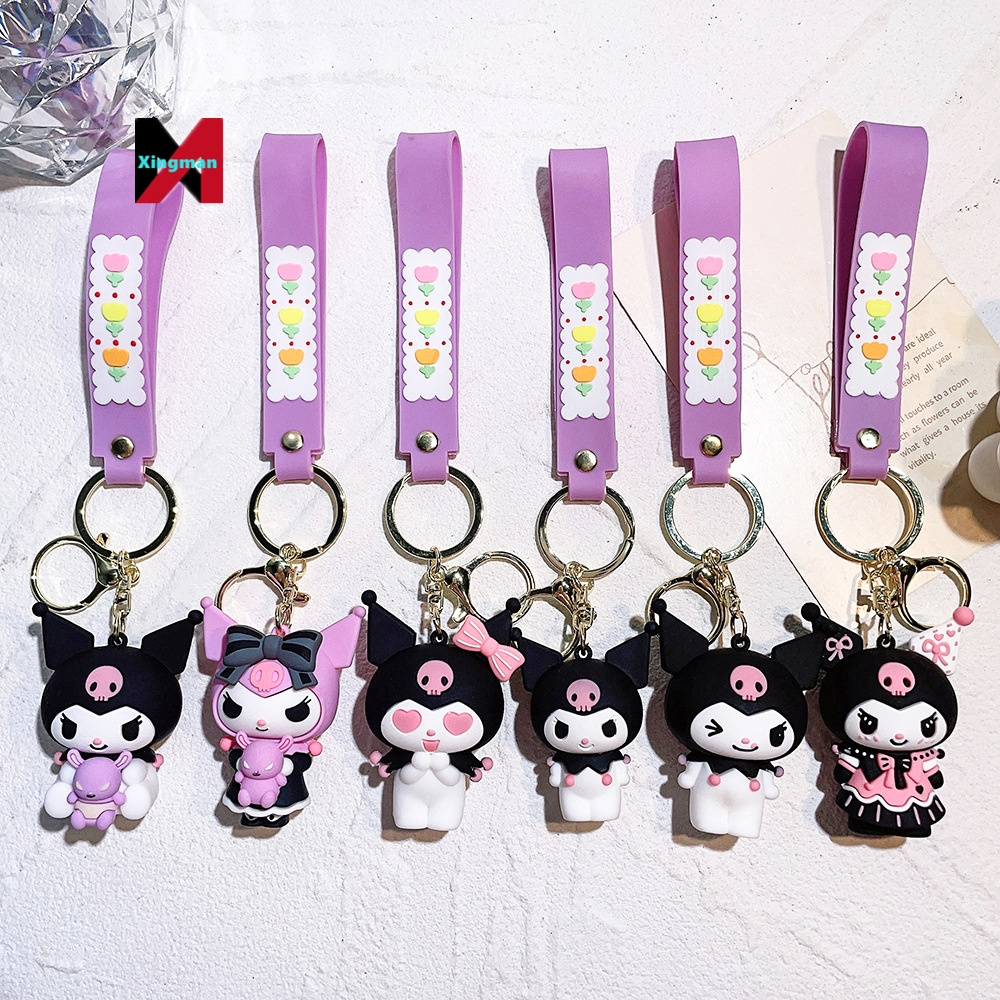 Cute PVC Keychain 3D Kuromi Melody Sanrio Keychain Kawaii Cartoon Big Eared Dog Cinnamoroll Penguin Women Bag Pendant Key Chain