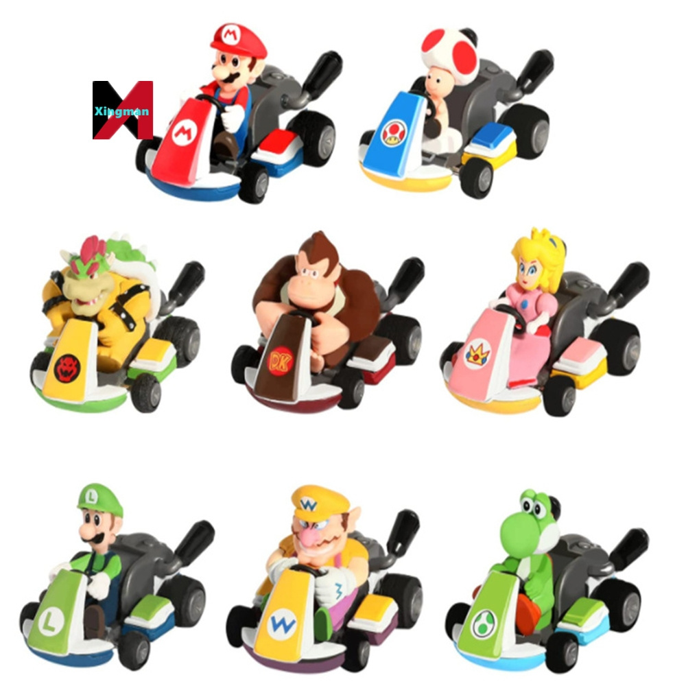 Hot Selling Cartoon Car 8Pcs/Set Marios Kart Mario Luigi Action Figure Pull-Back Vehicle Gift Toys For Kids 2024