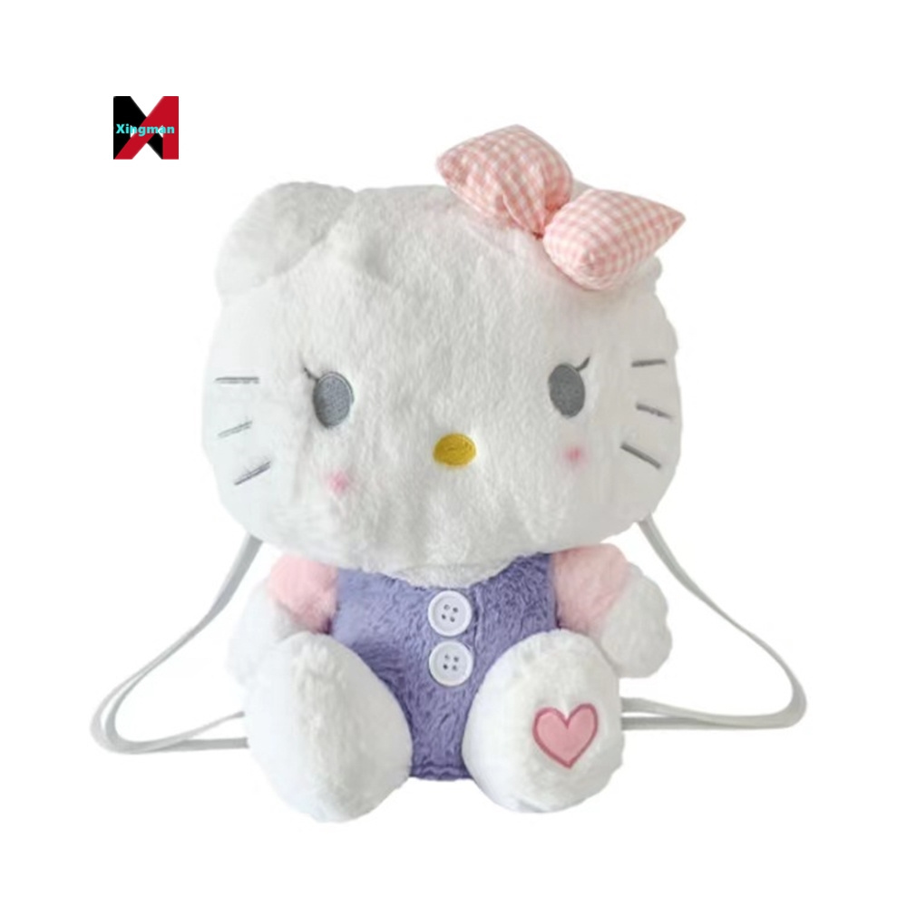 Hot selling Cute cartoon kitty cat fur plush backpacks trend school bags for children