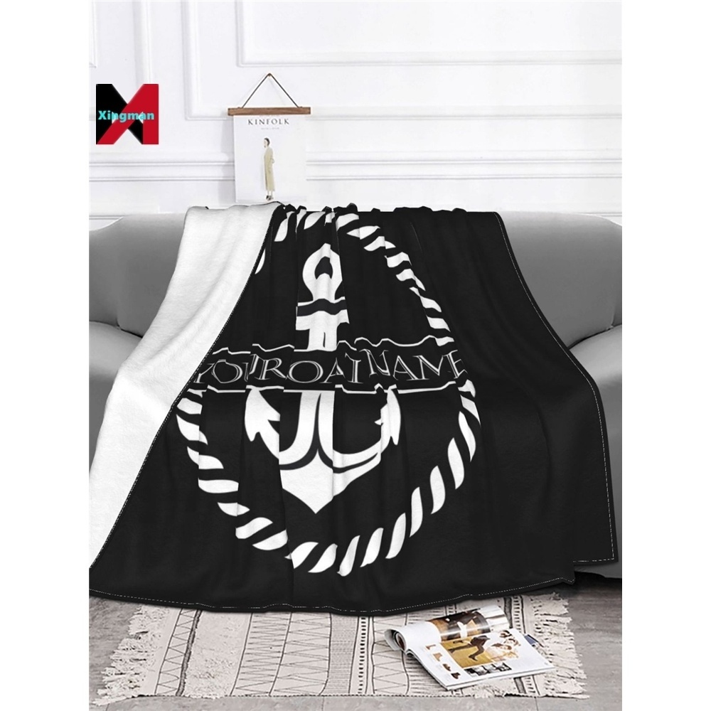 Throws Black Nautical Decorative Anchor Customizable Flannel Soft Breathable Thermal Bedding and Travel Blanket other blankets