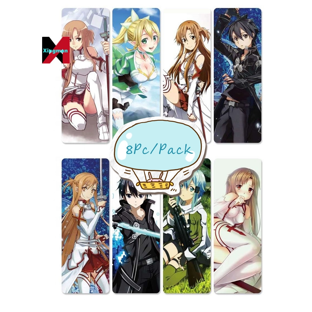 8pcs/set Digital Printing Anime Sword Art Online PVC Cartoon Bookmarks Printed with Yuuki Asuna Kirito