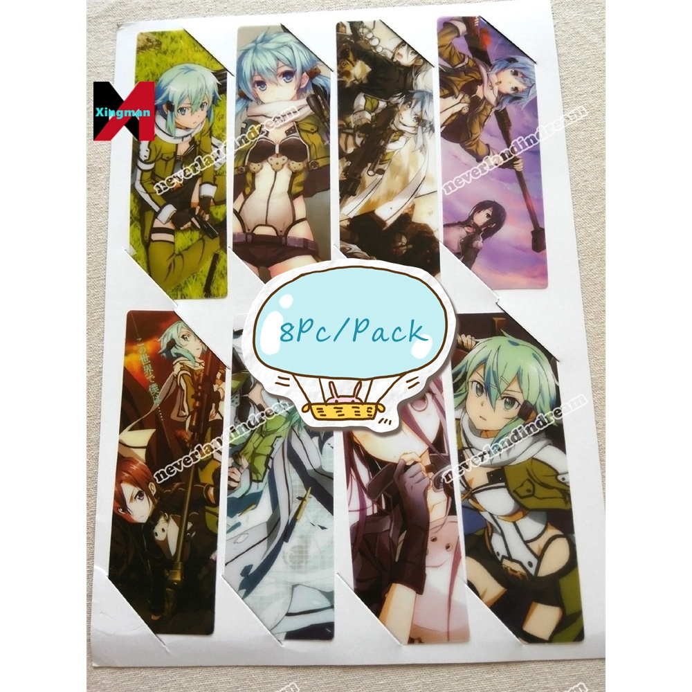 8pcs/set Digital Printing Anime Sword Art Online PVC Cartoon Bookmarks Printed with Yuuki Asuna Kirito