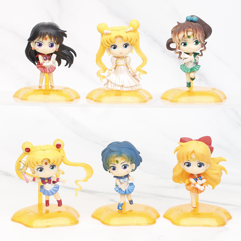 6PCS/SET Girl Pretty Soldier Sailor Moon Cartoon Character PVC Anime Figure Set