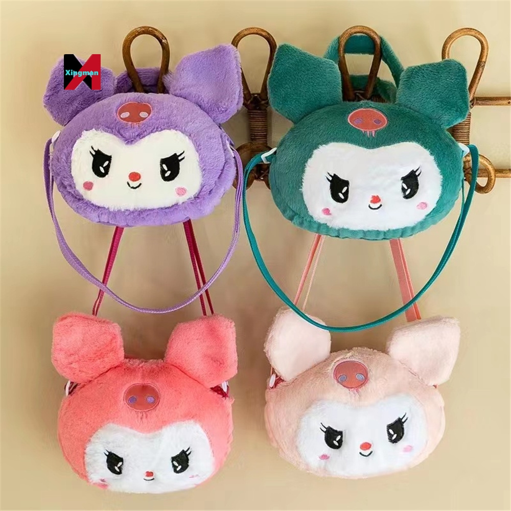 Factory Wholesale Cartoon Soft Adjustable My Melody Kuromi Stitch Kitty pikachued Plush Backpack Handbag Sanrio bag For Girl