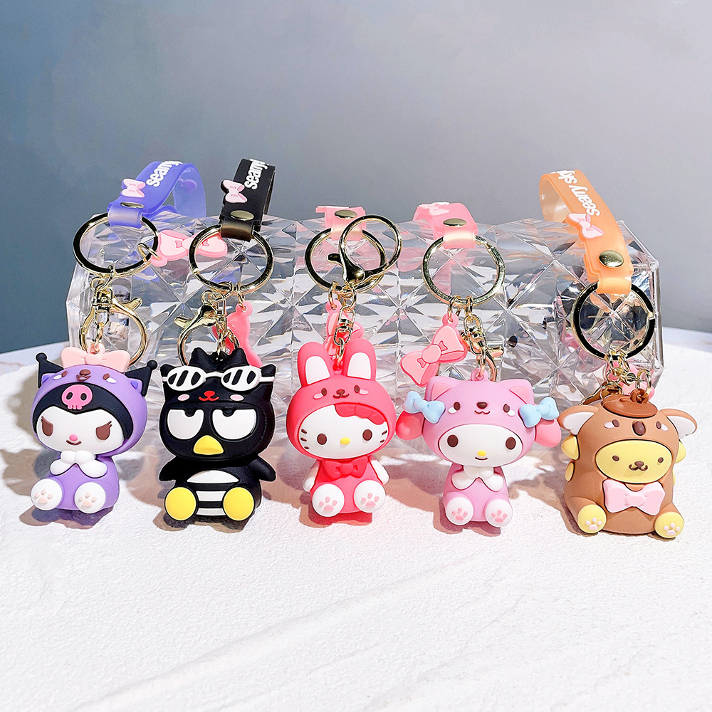 XM Anime Cute Kuromi Melody Keychain Kawaii Cartoon Frog Cinnamoroll Penguin Women Bag Pendant Key Chain sanrio wholesale