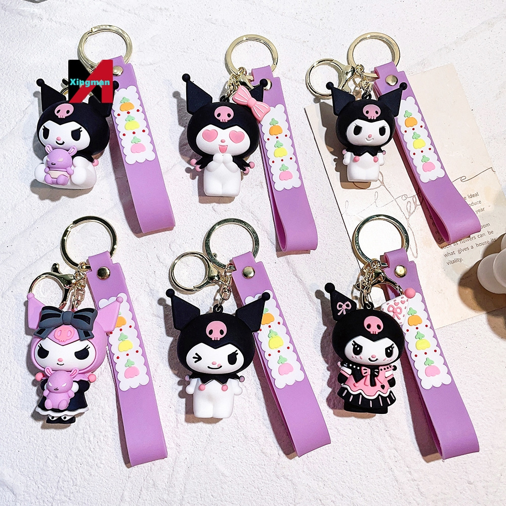 Cute PVC Keychain 3D Kuromi Melody Sanrio Keychain Kawaii Cartoon Big Eared Dog Cinnamoroll Penguin Women Bag Pendant Key Chain