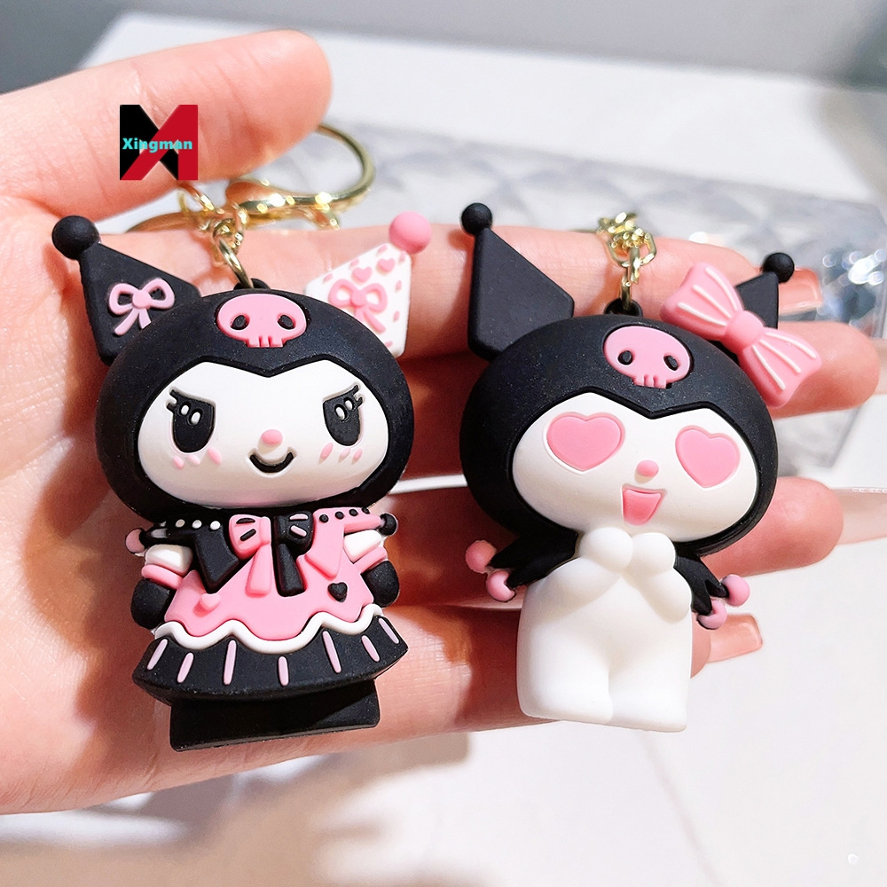 Cute PVC Keychain 3D Kuromi Melody Sanrio Keychain Kawaii Cartoon Big Eared Dog Cinnamoroll Penguin Women Bag Pendant Key Chain