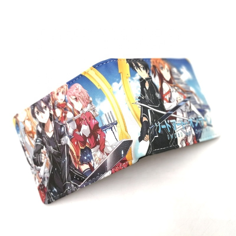 Sword Art Online Anime Colorful Wallet Kirigaya Kazuto Short Leather Card Holder Purse Yuuki Asuna Cartoon Gift Money Bag