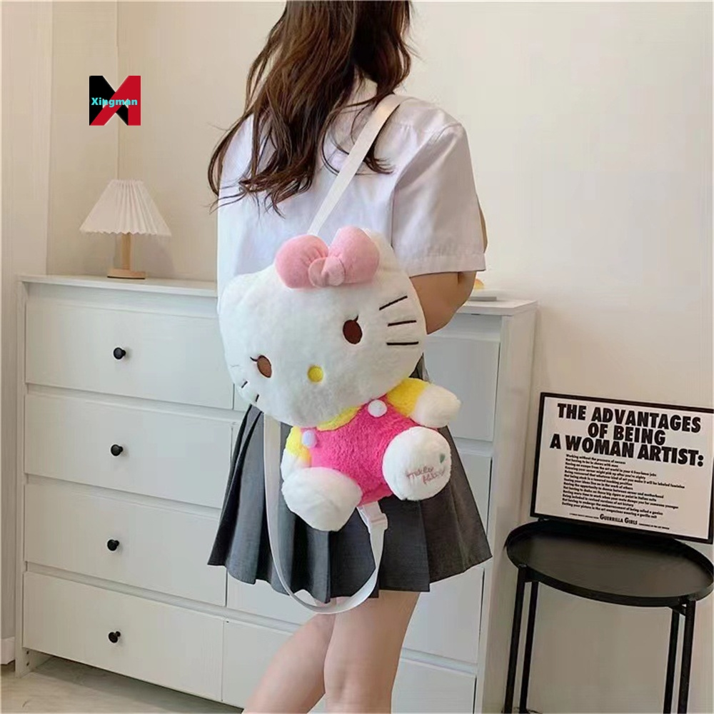 Hot selling Cute cartoon kitty cat fur plush backpacks trend school bags for children