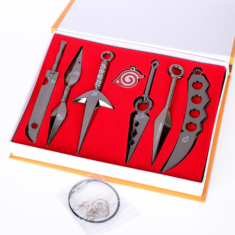 XM 7 Pcs/Set Uchiha Itachi Akatsuki Kakashi Kunai Dart Weapon Outfit With Gift Box Anime Cosplay Weapons Set