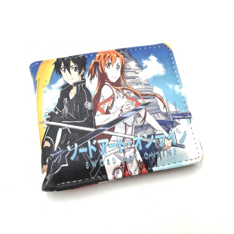 Sword Art Online Anime Colorful Wallet Kirigaya Kazuto Short Leather Card Holder Purse Yuuki Asuna Cartoon Gift Money Bag