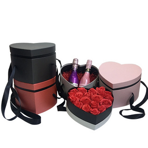 Double layer luxury flower heart shape box with ribbon handle