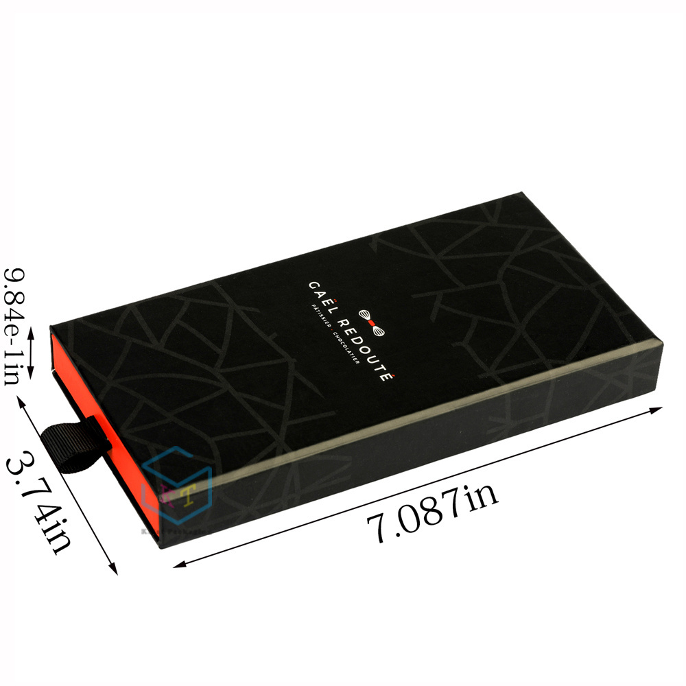 luxury chocolate packaging printed hard sliding drawer cardboard box with pull tab