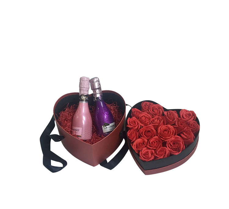 Double layer luxury flower heart shape box with ribbon handle