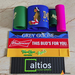 60x15cm Factory Custom LOGO Anti-Slip OEM PVC Rubber Bar Mats Personalized Silicone Bar runner Mat beer mat  smiley