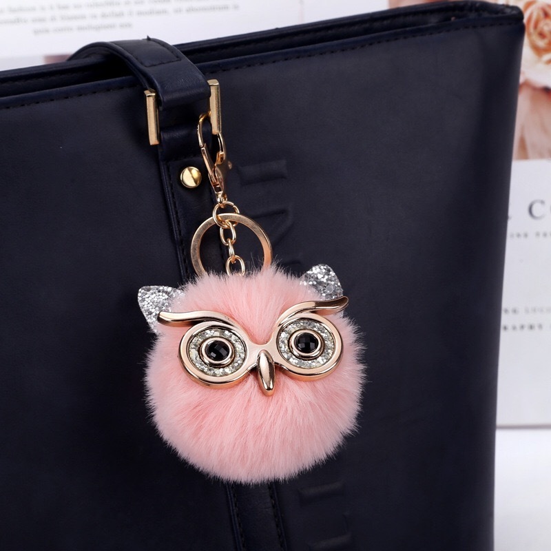 hot sale owl pom pom keychain fur