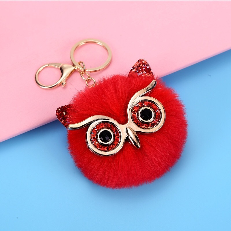 hot sale owl pom pom keychain fur