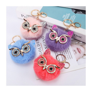 hot sale owl pom pom keychain fur