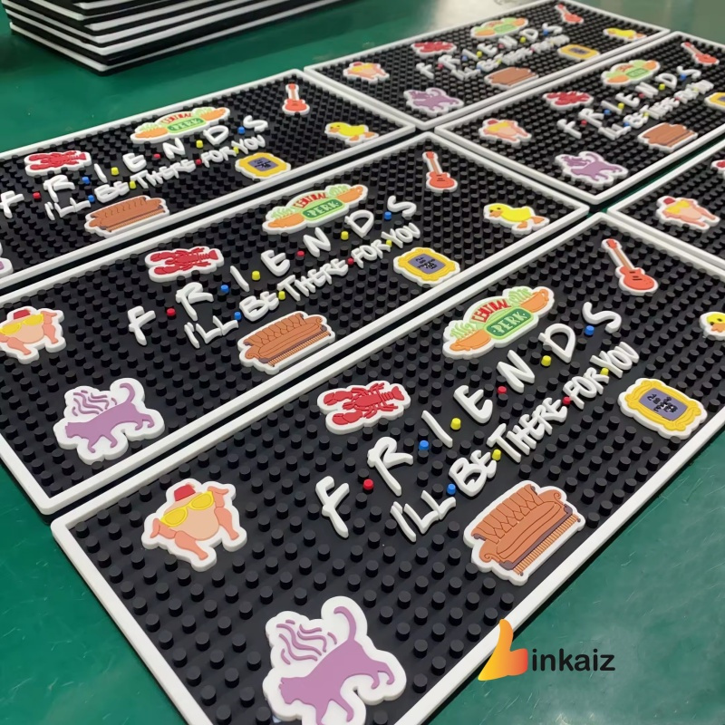 60x15cm Factory Custom LOGO Anti-Slip OEM PVC Rubber Bar Mats Personalized Silicone Bar runner Mat beer mat  smiley