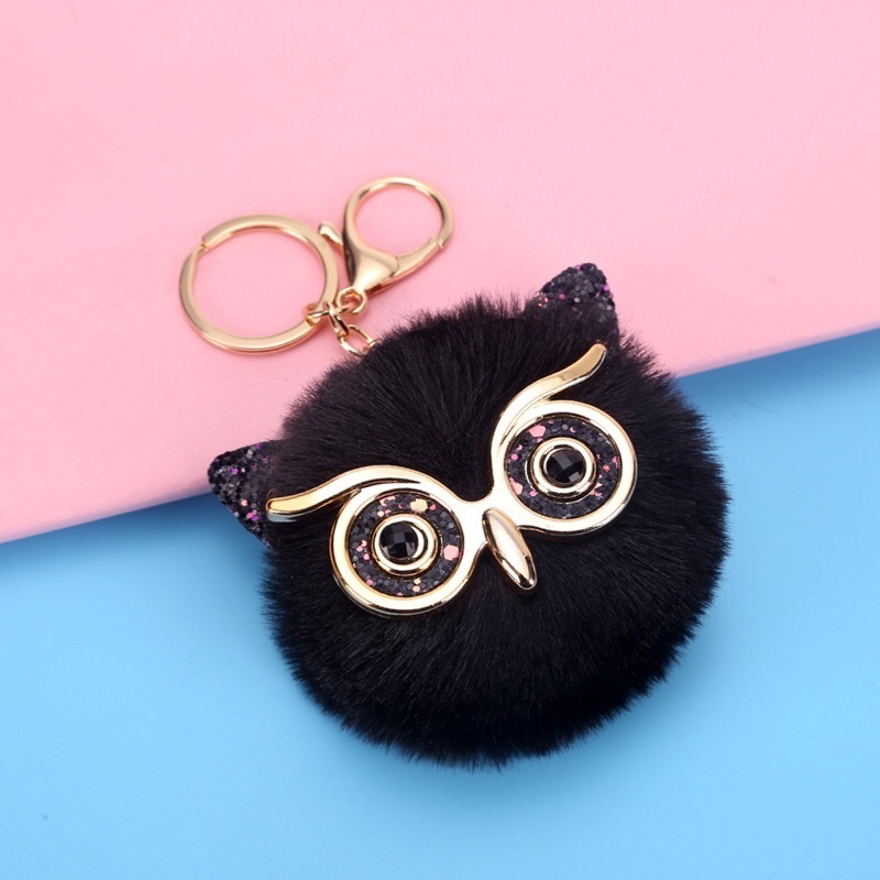 hot sale owl pom pom keychain fur