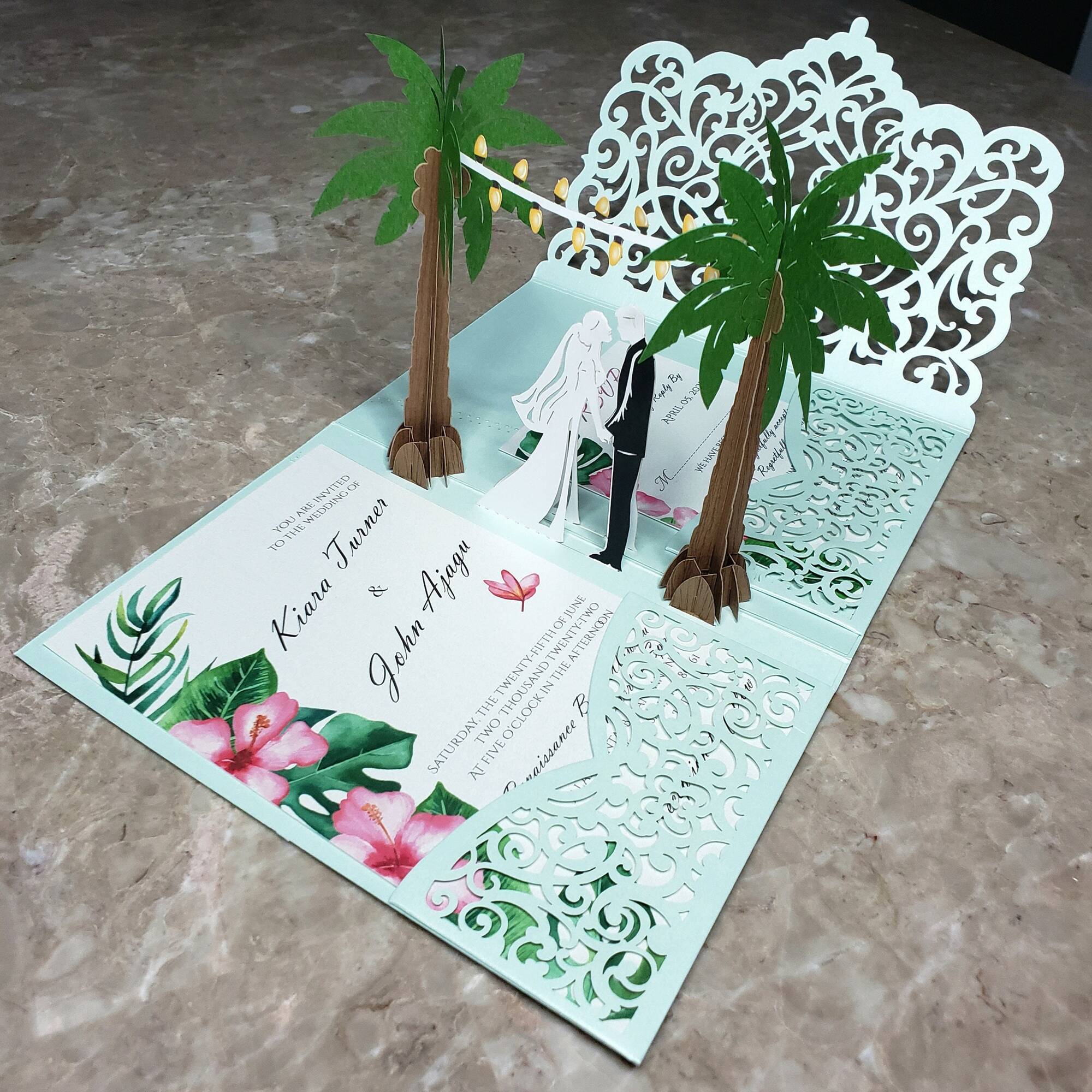 3D Custom Fold Laser Cut Wedding Invitation Cards Luxury Paper Greeting Card Elegant Vintage Wedding Suit Pop Up Invitation