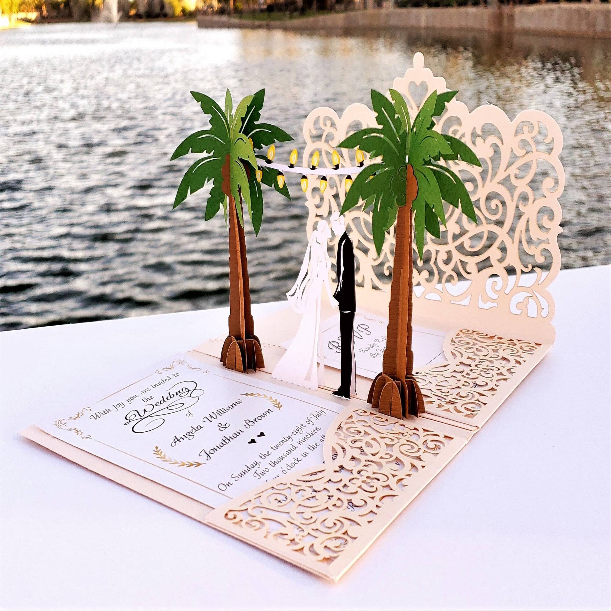 3D Custom Fold Laser Cut Wedding Invitation Cards Luxury Paper Greeting Card Elegant Vintage Wedding Suit Pop Up Invitation