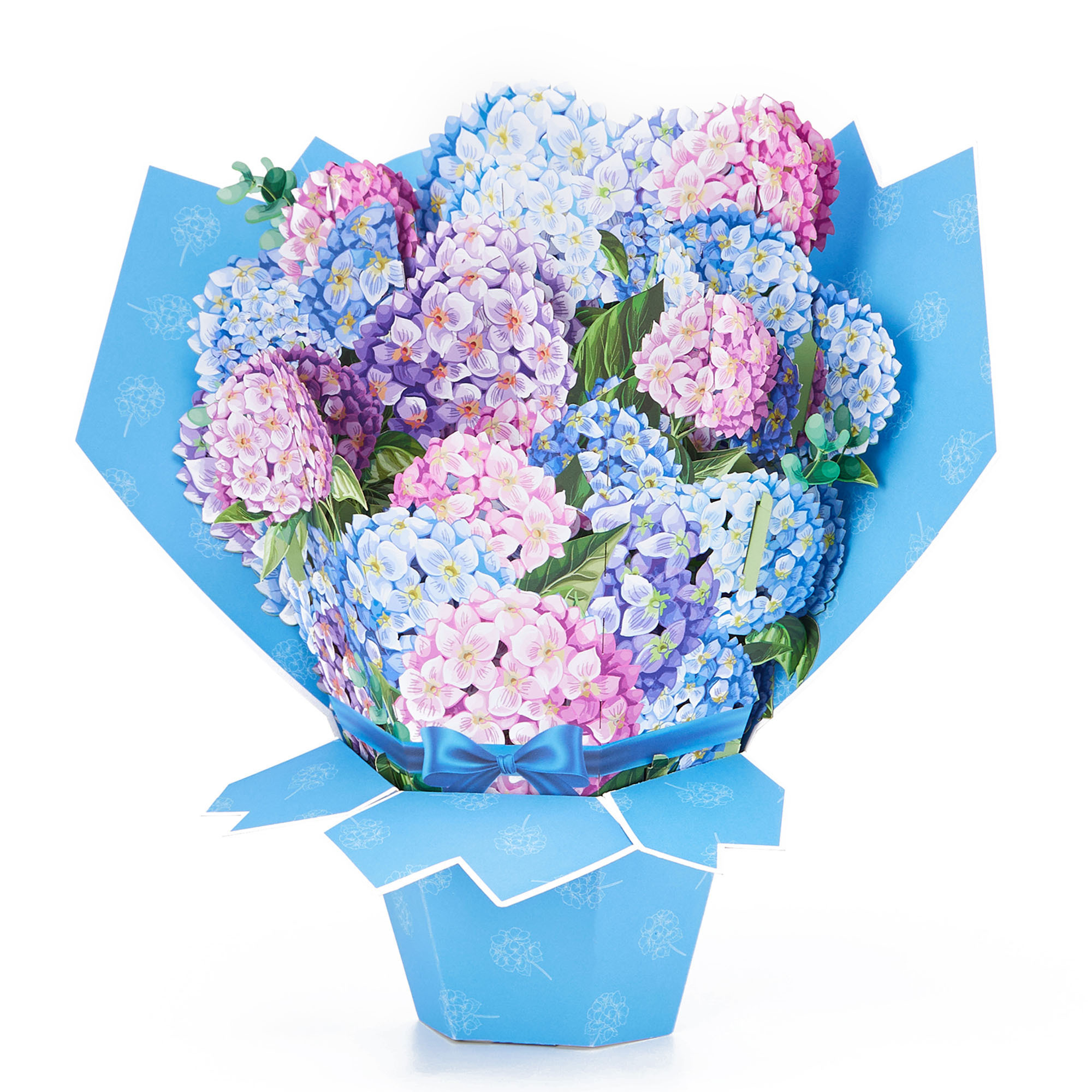 Hot Selling Nantucket Hydrangeas Pop Up Large Flower Bouquet Harmony Gratitude Blessing Cards Wedding Simulation Flower Design