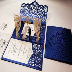 3D Custom Fold Laser Cut Wedding Invitation Cards Luxury Paper Greeting Card Elegant Vintage Wedding Suit Pop Up Invitation