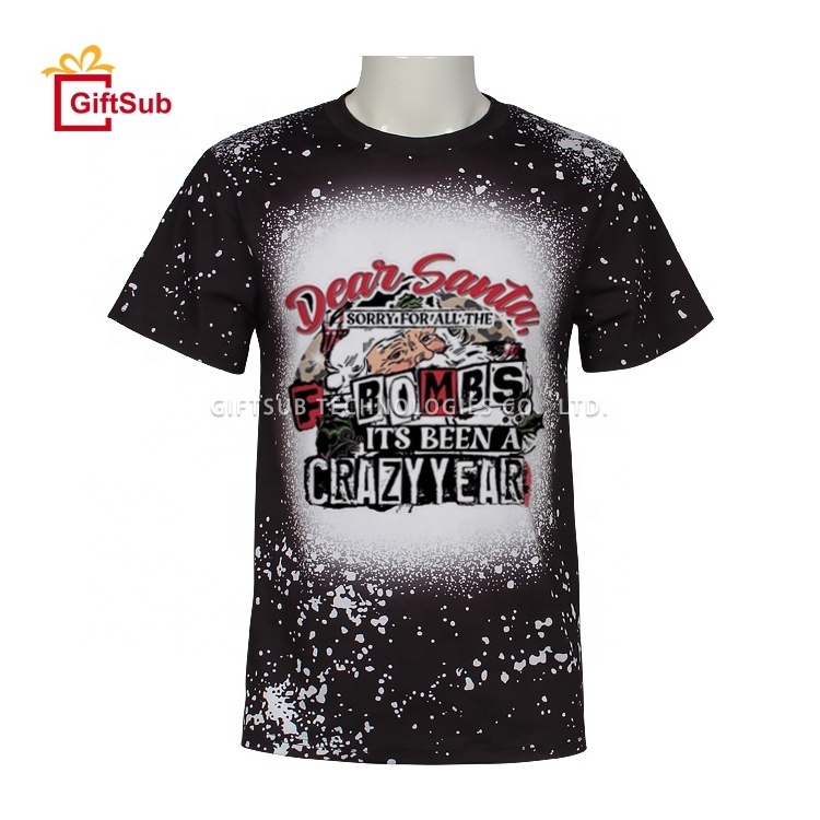 2022 New Christmas Custom Faux Bleached Tee Shirts 95% Polyester 5% Spandex Sublimation Blank Bleach Tie Dye Printed T Shirts