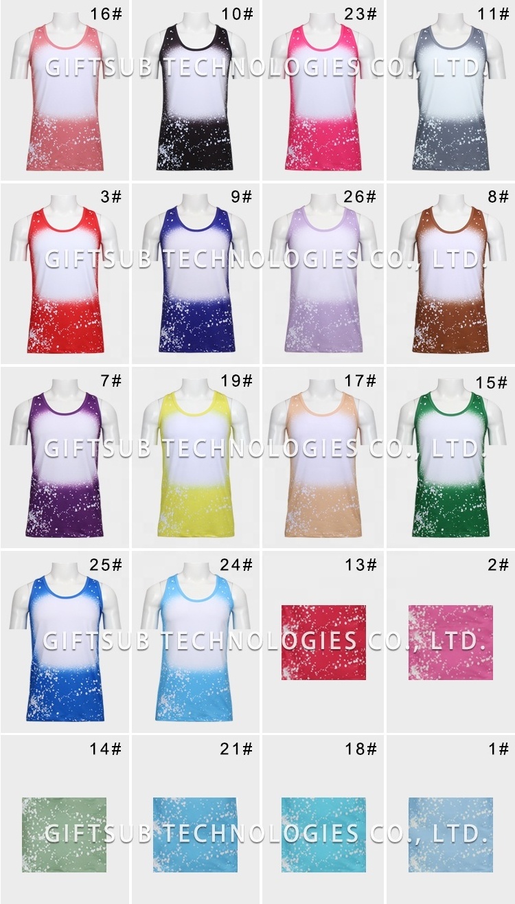 Good Quality Sublimation Faux Bleach Tank Top Custom Logo 100% Polyester Sublimation Blank Bleached Racer Tank Tops