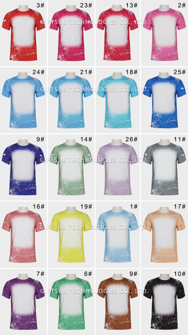 2022 New Christmas Custom Faux Bleached Tee Shirts 95% Polyester 5% Spandex Sublimation Blank Bleach Tie Dye Printed T Shirts