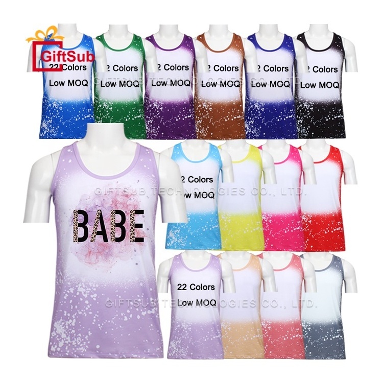 Good Quality Sublimation Faux Bleach Tank Top Custom Logo 100% Polyester Sublimation Blank Bleached Racer Tank Tops