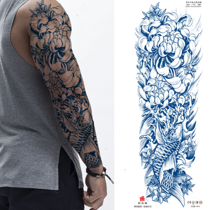 Free Samples Long-lasting Semi Permanent Tattoo Flower Designs Water Transfer Full Arm Temporary Tattoo Sticker for Adults