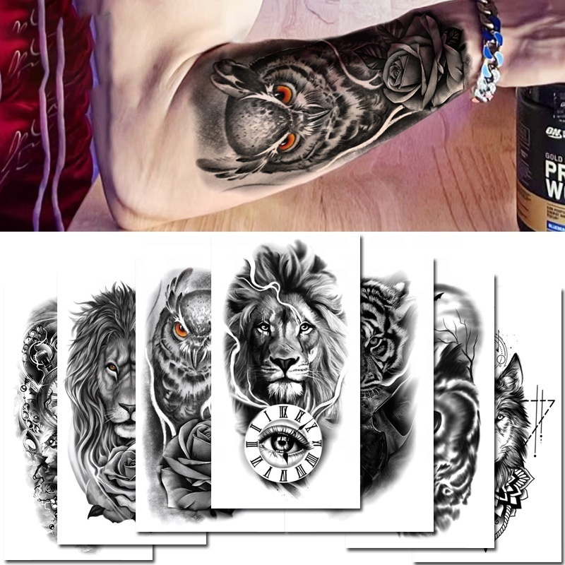 Fake Arm Tribal Tattoos Transferable Animal Flower Designs Temporary Tattoos Sticker for Men and Women